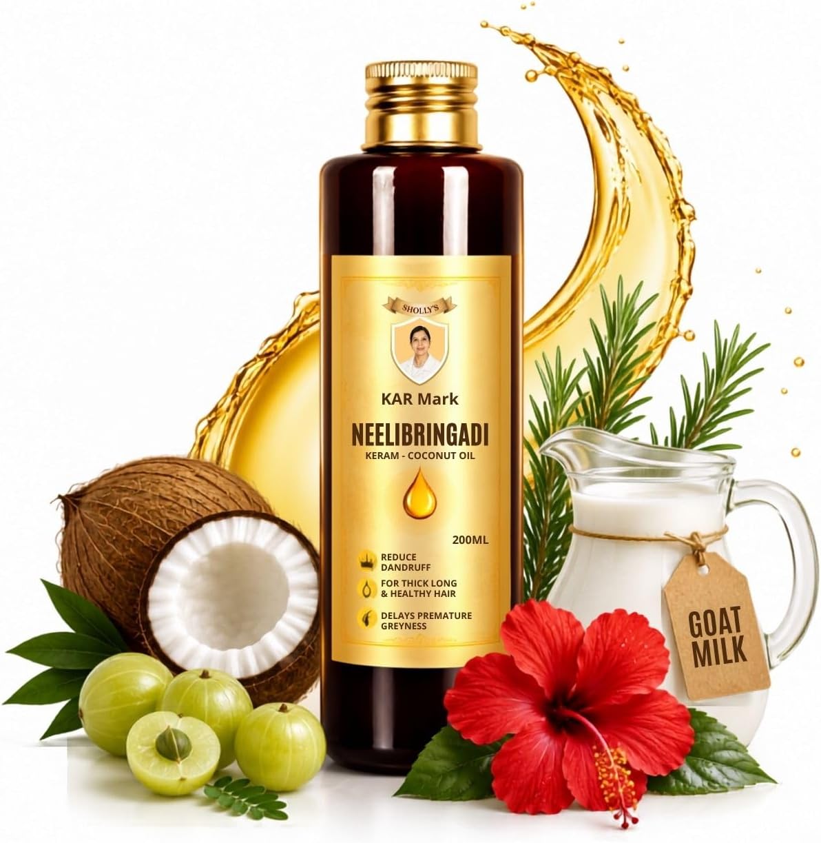 Sholly's KAR Mark Neelibringadi Keram | Daily Hair Oil With Bringaraj, Neeli, Indigo And Amla | Coconut Oil Base 200ml