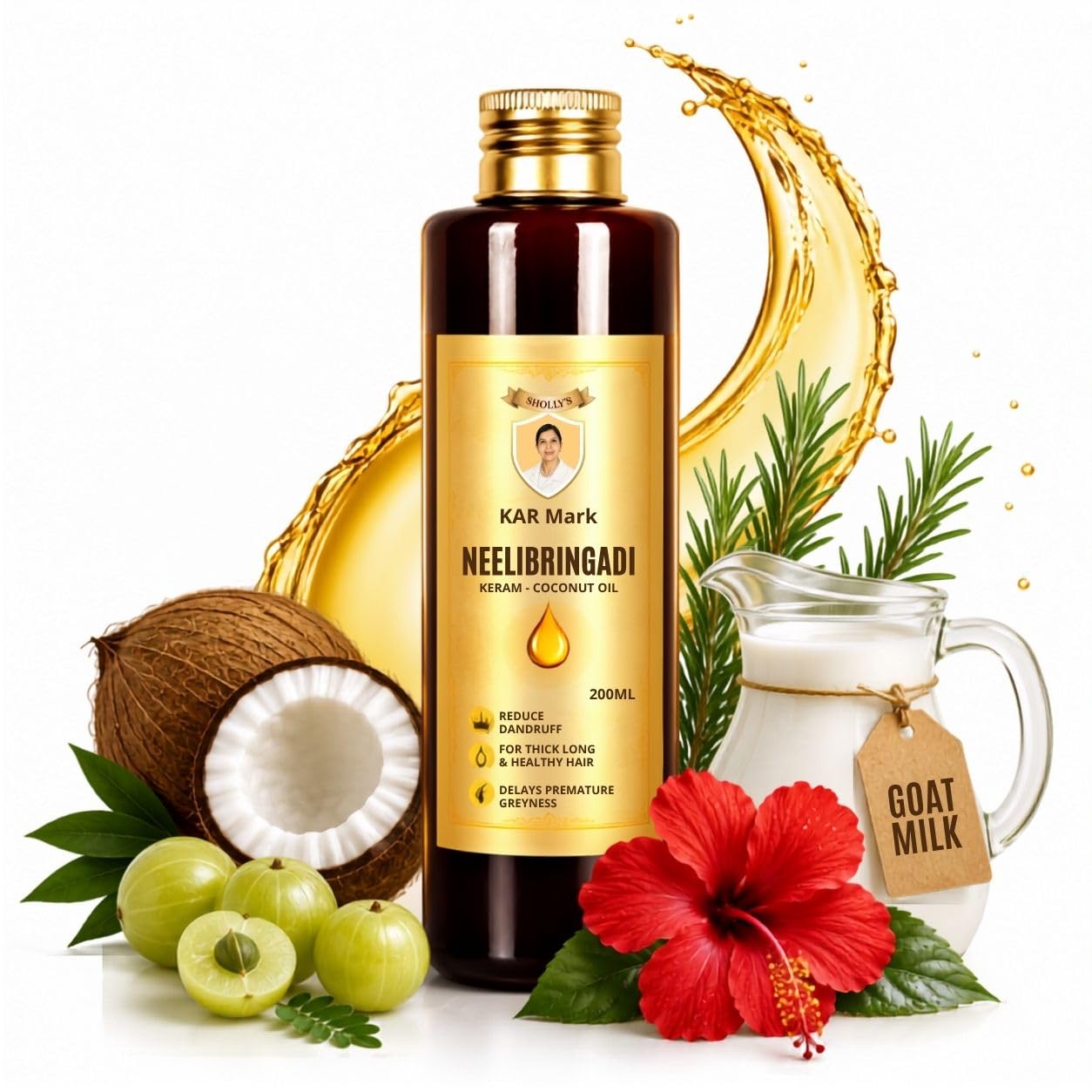 Sholly's KAR Mark Neelibringadi Keram | Daily Hair Oil With Bringaraj, Neeli, Indigo And Amla | Coconut Oil Base 200ml