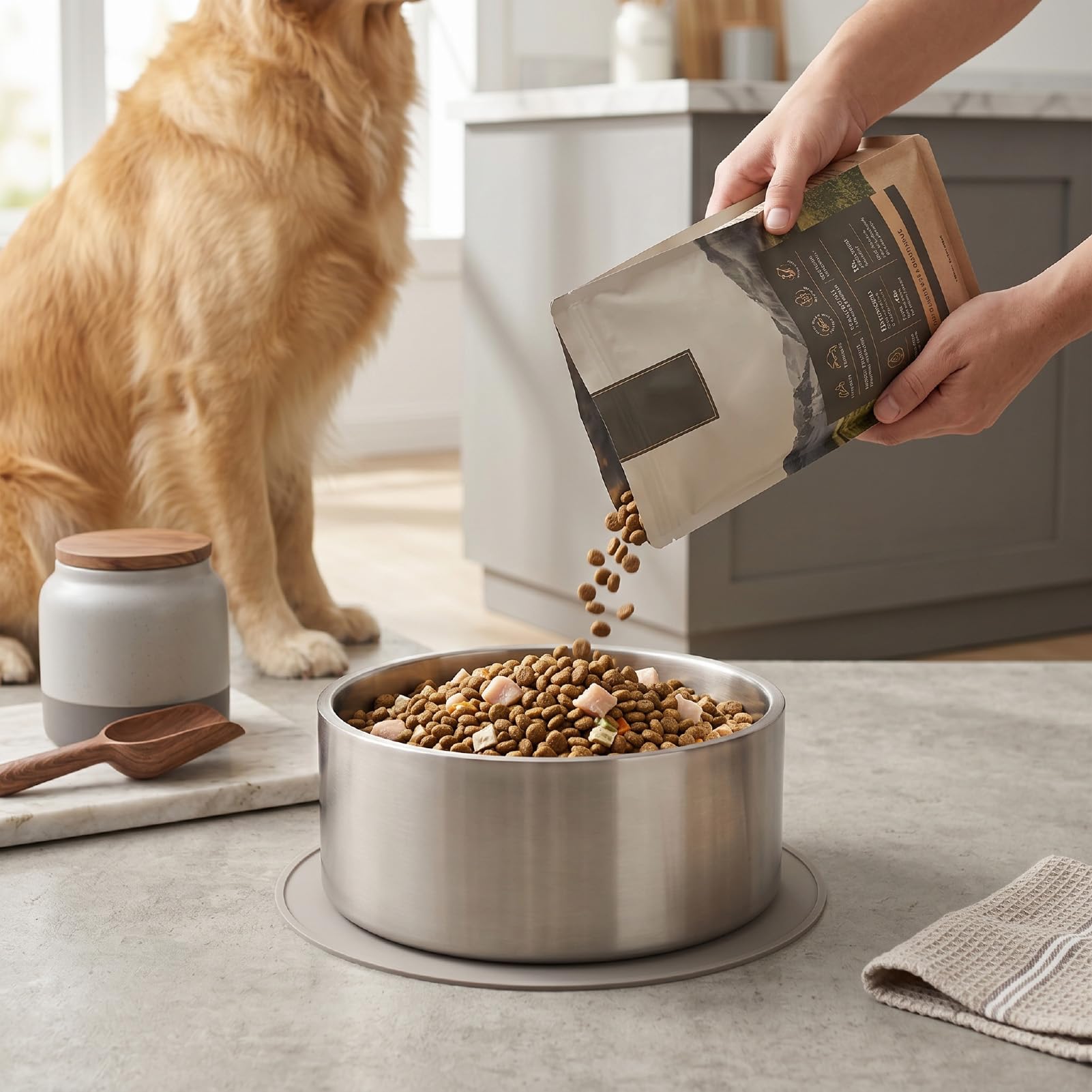 Fdit Ciotola per Animali in Acciaio Inossidabile, Piatto per Alimentazione Dal Design Interno Curvo Ad Ampia Apertura con Base Antiscivolo per Cani da Interni e Gatti per Uso (Grande 100 once 3000 ml)