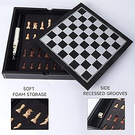 GSE Games & Sports Expert 12.5 Premium Leather 3-in-1 Chess, Checker and Backgammon Board Game Combo Set, Classic Board Strategy Game for Kids & Adults