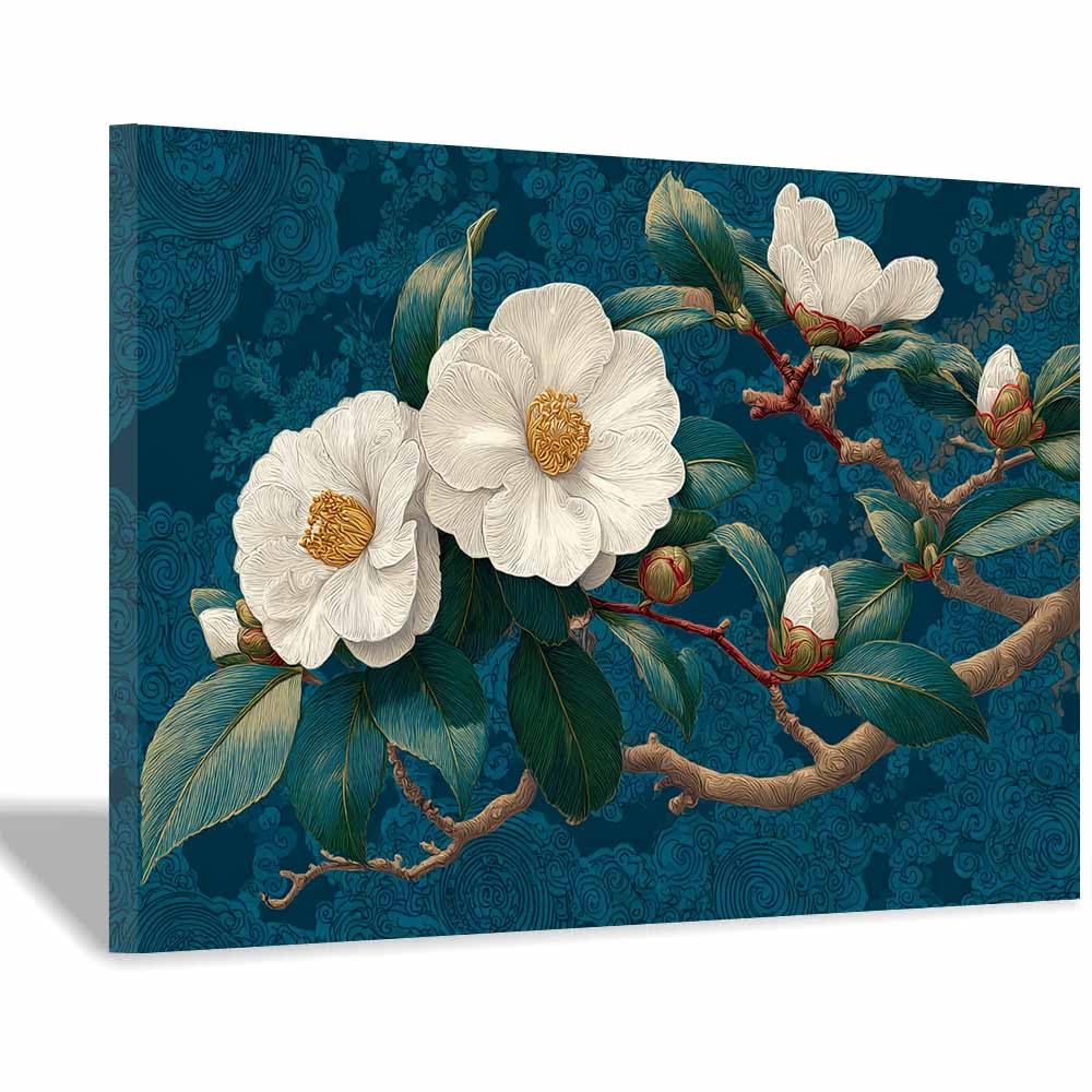 Xeniou Multicolor Flower Posters White Camellia Artwork Canvas Wall Art, For Living Room Bedroom Home Wall Decoration(Multicolor)-70X100cm Framed