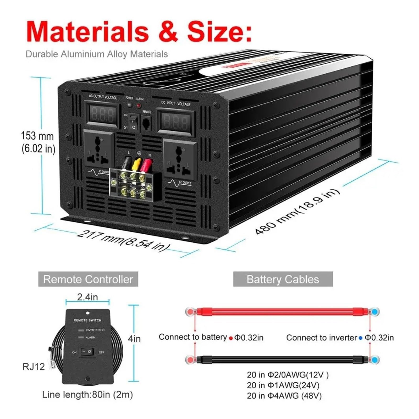 Inversor Energía Solar Onda Sinusoidal Pura con Control Remoto 5000 W 12 V CC 24 V 48 V CA A 110 V 220 V CA Pantalla Digital Convertidor(12V,110-120V,Universal)