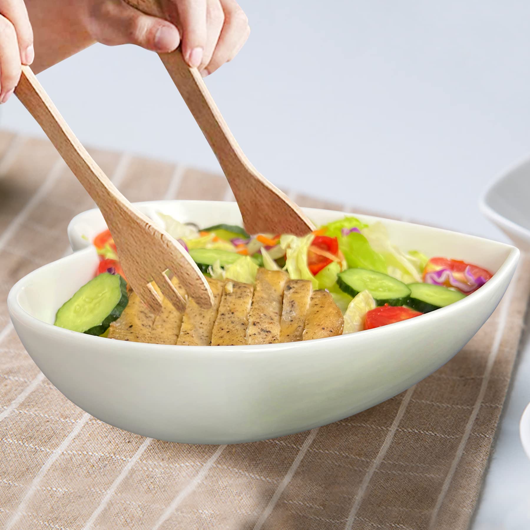 Keponbee Large Porcelain Heart Bowls White Deep Heart Shaped Plates for Salad/Fruit/Pasta or Baking Heart Cake, 10 Inch