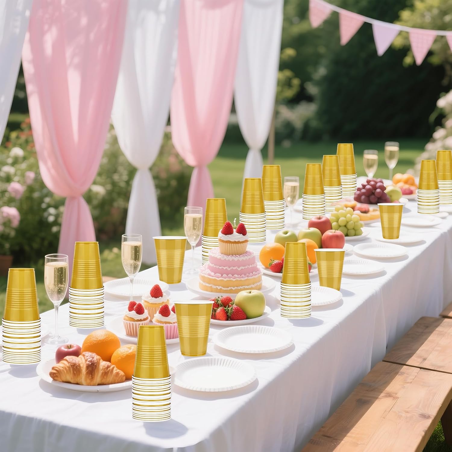 WYTAOHZL 100 Pack Gold Plastic Cups 16 OZ Gold Disposable Cups for Party Drinking Cup Disposable Cup for Wedding Parties Picnic - Image 4