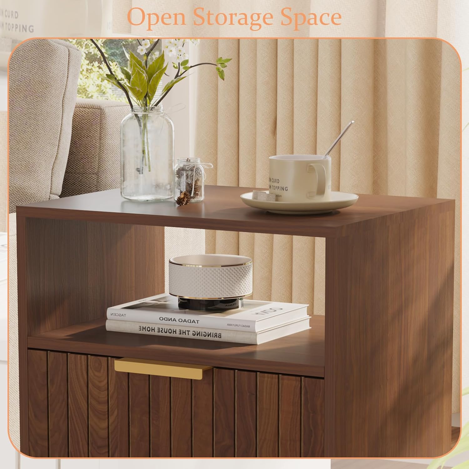 Nightstand, 2-Tier Night Stand with Drawer, Wooden Bedside Table for Bedroom Study Room Small Spaces, Rustic Brown