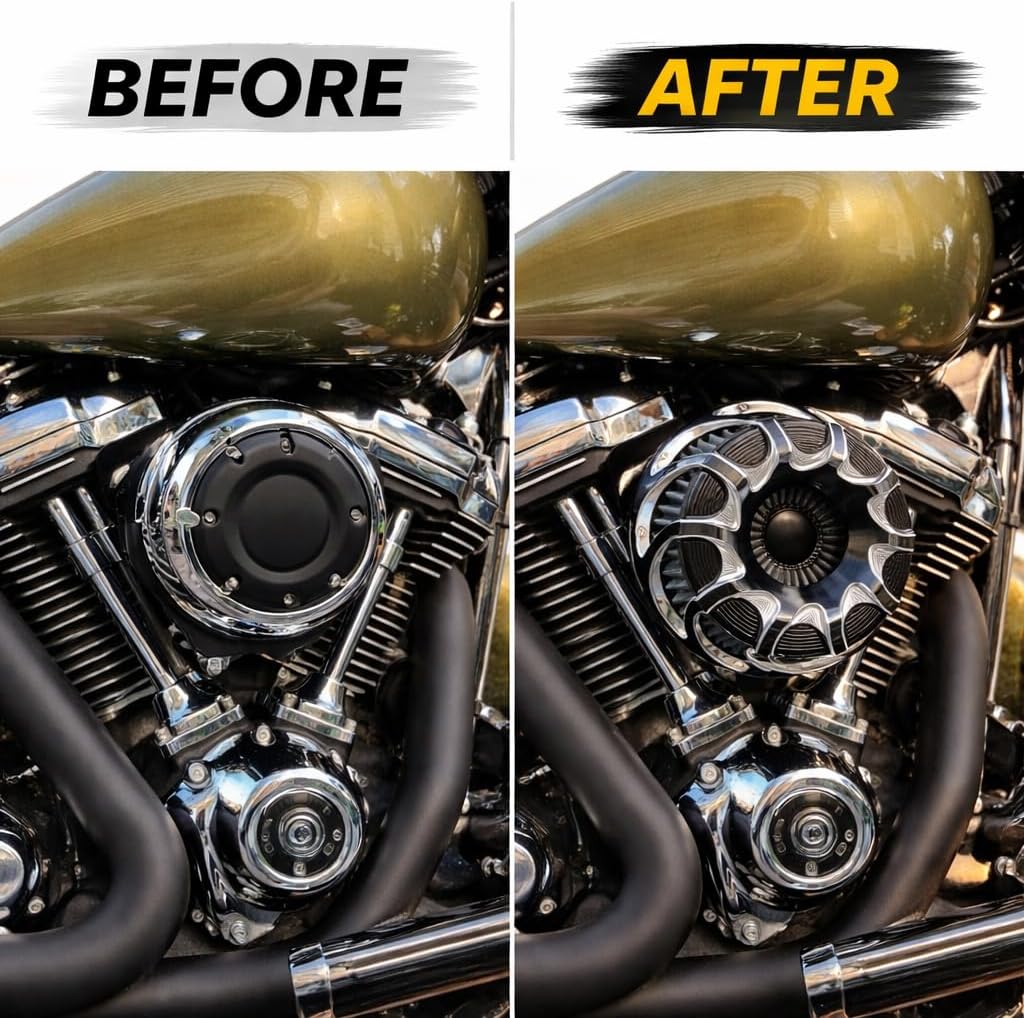 Harley Air Cleaner Intake Kit CNC Billet Aluminum High Flow Air Filter for Touring 2017-2020 Softail 2018-2020 Road King 2017-2020 Chrome Black Performance Intake