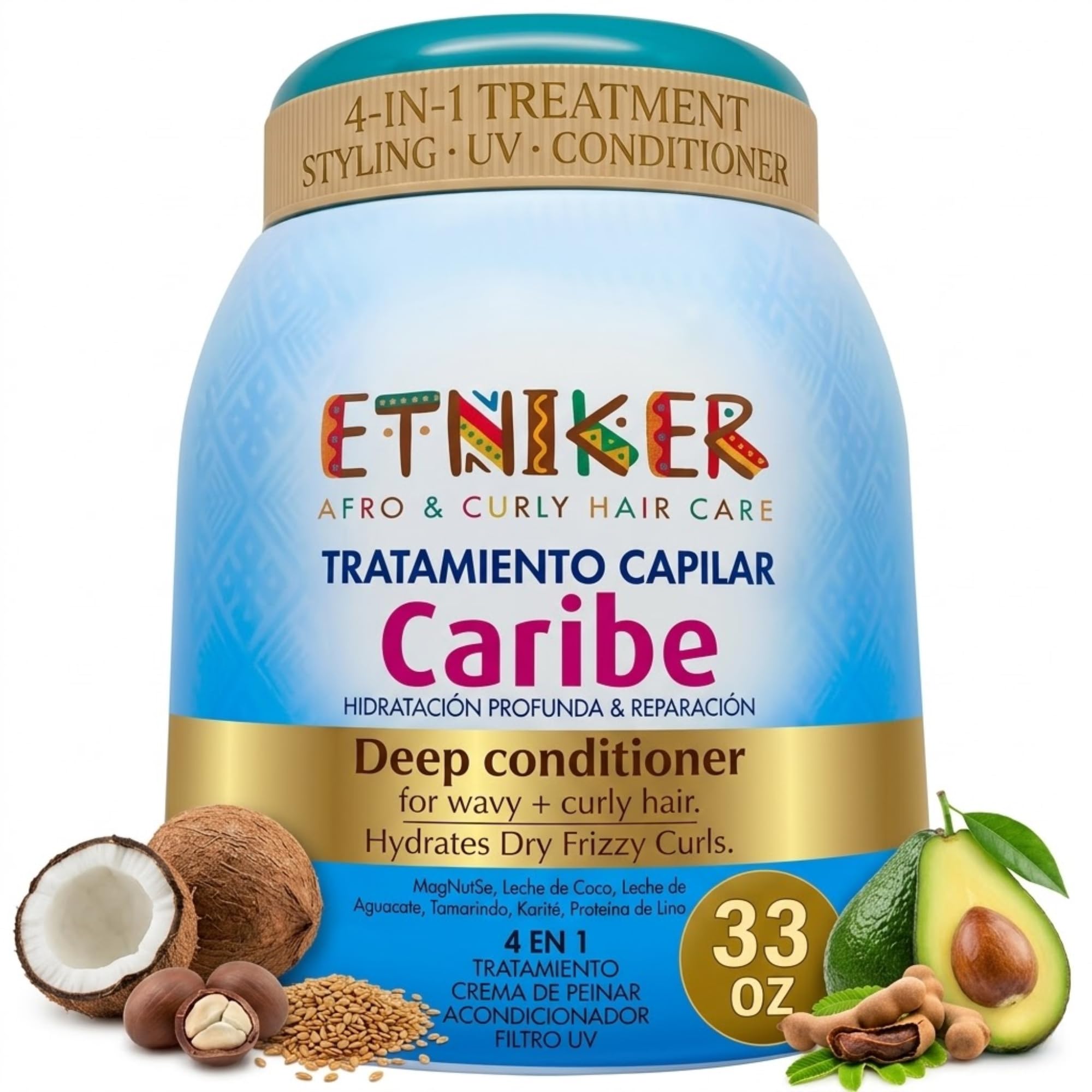 Etniker Caribe Curl Cream and Deep Hydration Mask for Dry Curly Hair 33oz