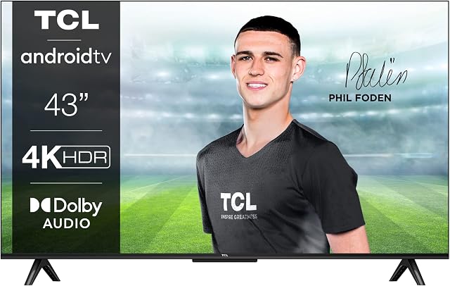 TCL 43P639K 43-inch 4K Smart TV, HDR, Ultra HD, Smart TV Powered by Android TV, Bezeless design (Freeview Play, Game Master, Dolby Audio, HDR 10 compatible with Google assistant & Alexa)