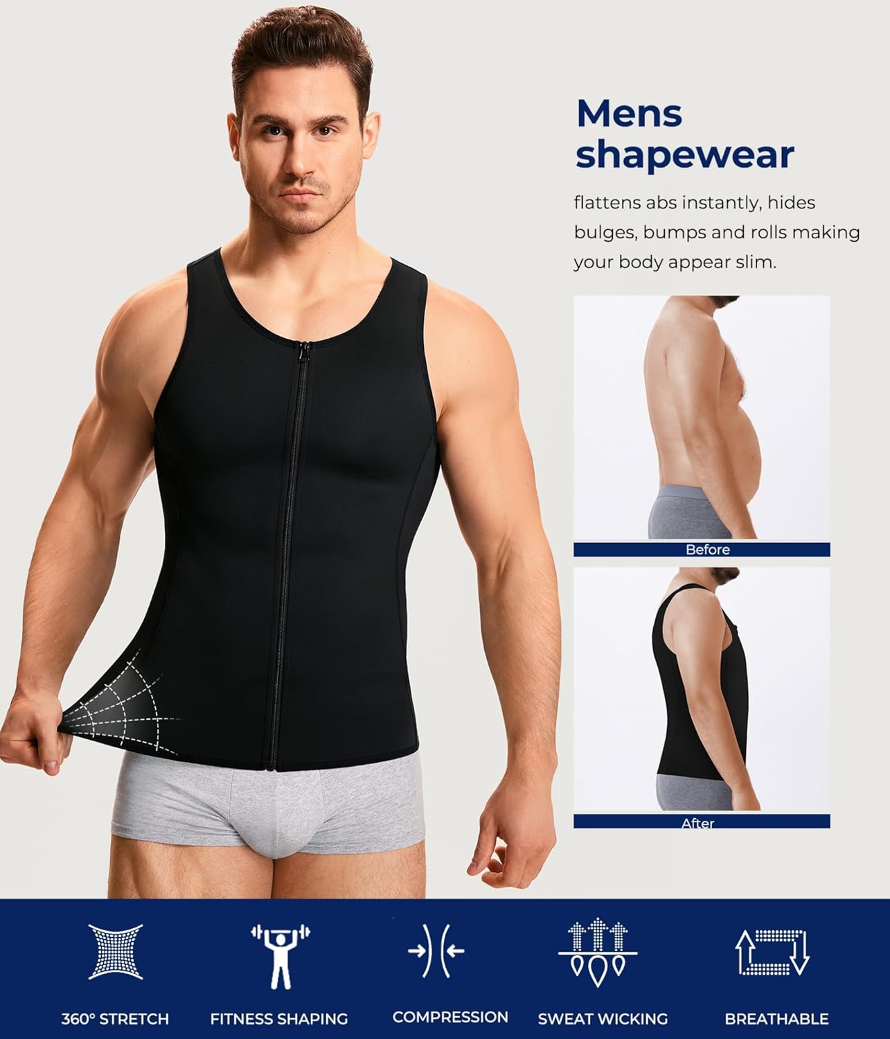 TAILONG Men Compression Shirt for Body Slimming Tank Top Shaper Tight Undershirt Tummy Control Girdle - Image 4