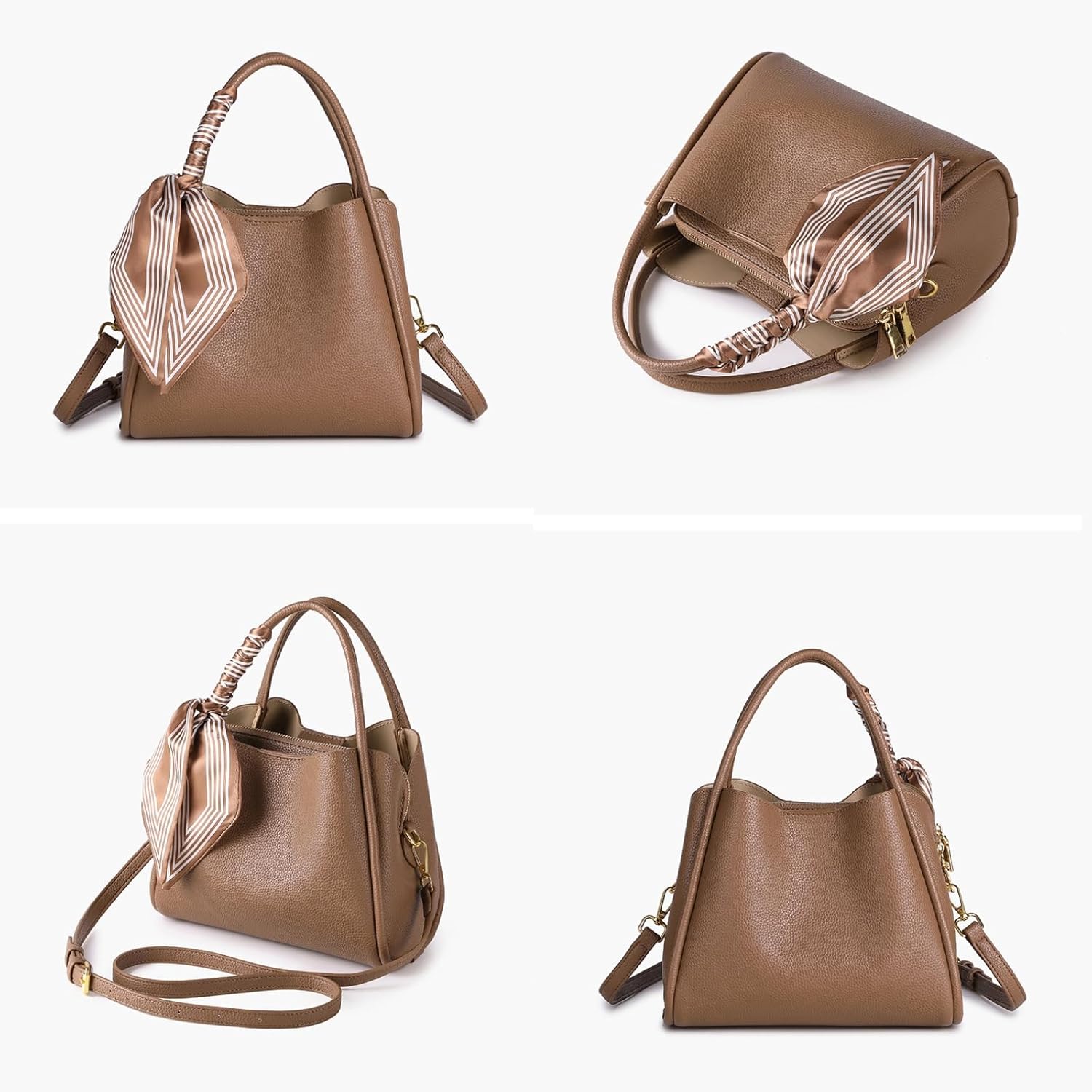Crossbody Bags for Women PU Leather Tote Bag Trendy Purse with Silk Scarf Large Shoulder Bag Adjustable Strap Handbags