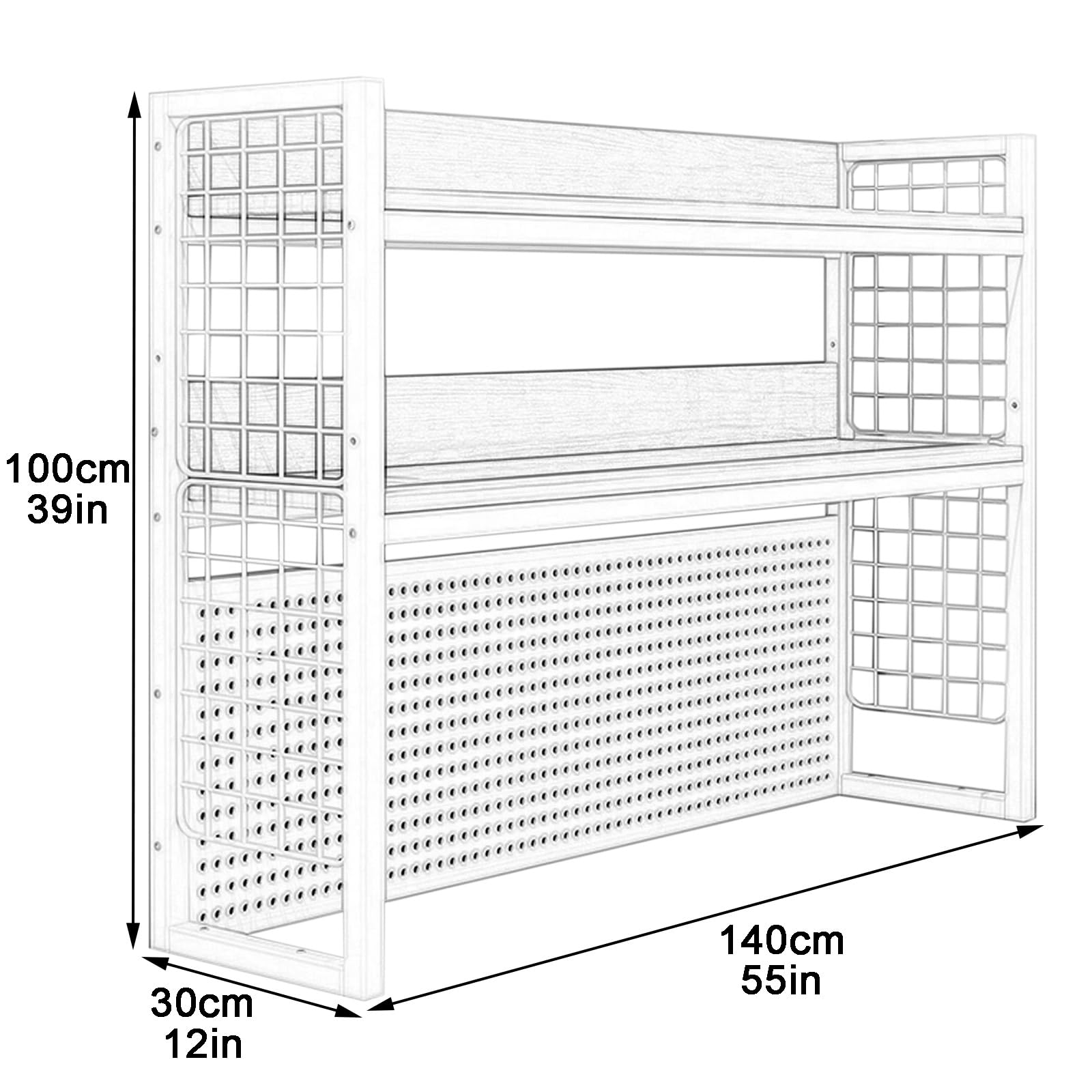 Schreibtisch Regal 3-stöckig Metallregal Tisch Regal Regalaufsatz Schreibtisch Aufsatzregal Präsentationsregale Einstellbar Regal Schreibtisch für Büro Zuhause Wohnheim Schreibtische(Black,140