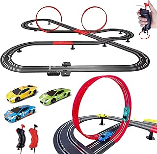 GINCHO High Speed Series Tram Dual Track Set, 8.2m Electric Track with 3 Vehicles Slot car Racing, Comes with 2 Hand Controls and Track Parts and a Lap Counter，Toys Gifts for 8 9 10 11 12 Boys Girls