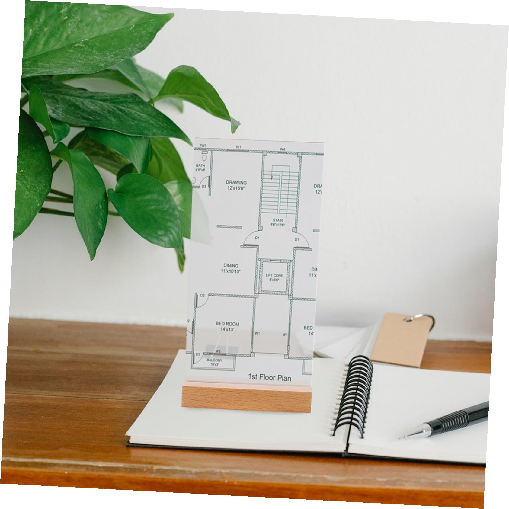 NUOBESTY 5 piezas Soporte de Señal Acrílico Transparente Vertical con Base de Madera para Menús y Carteles para Bodas Restaurantes y Oficinas
