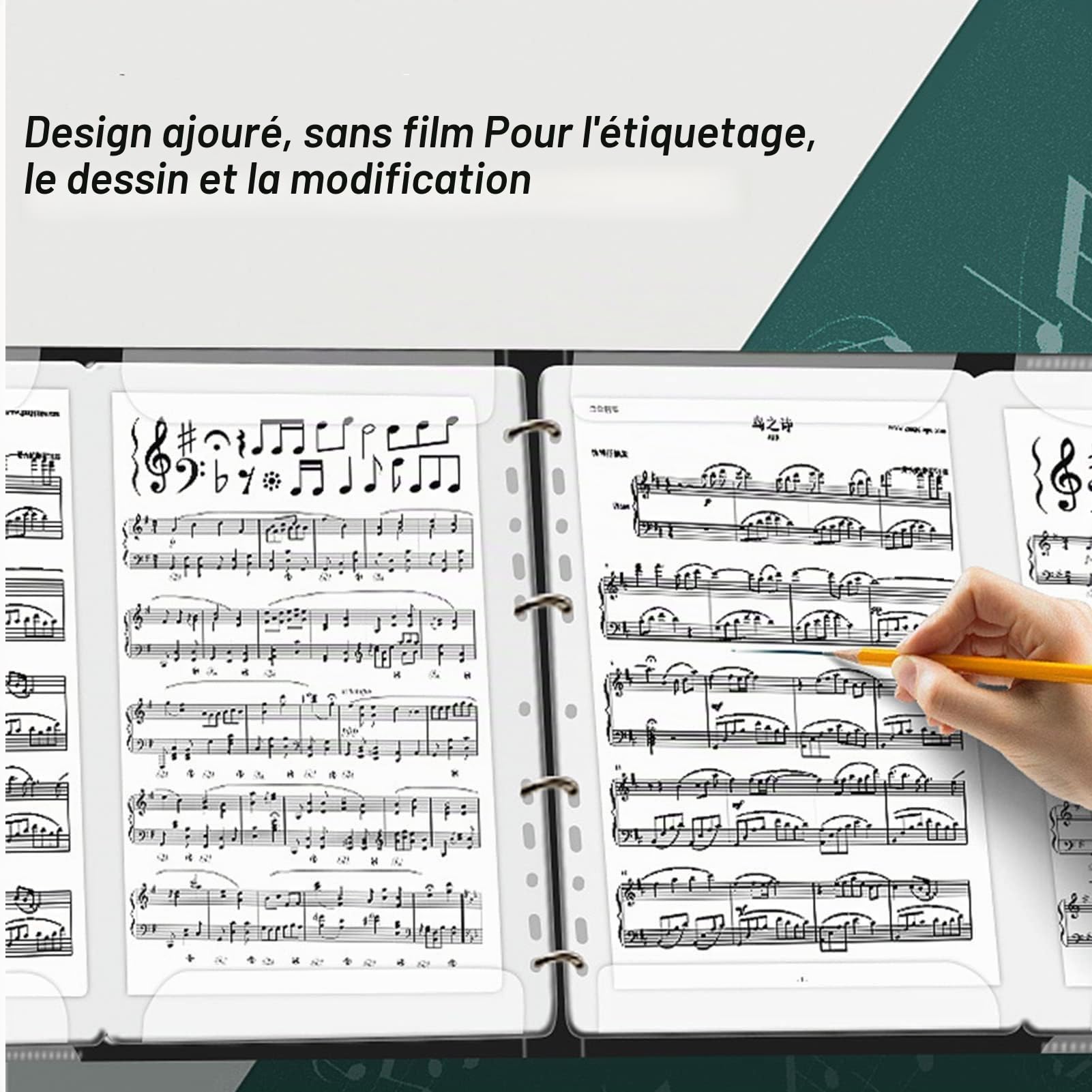 Classeur pour Partitions A4, Classeur de Piano Extensible Détachable de 4 Pages en Feuilles Capacité de 52 Pages Support de Rangement pour Écriture Dessin Modification Stockage Fichier