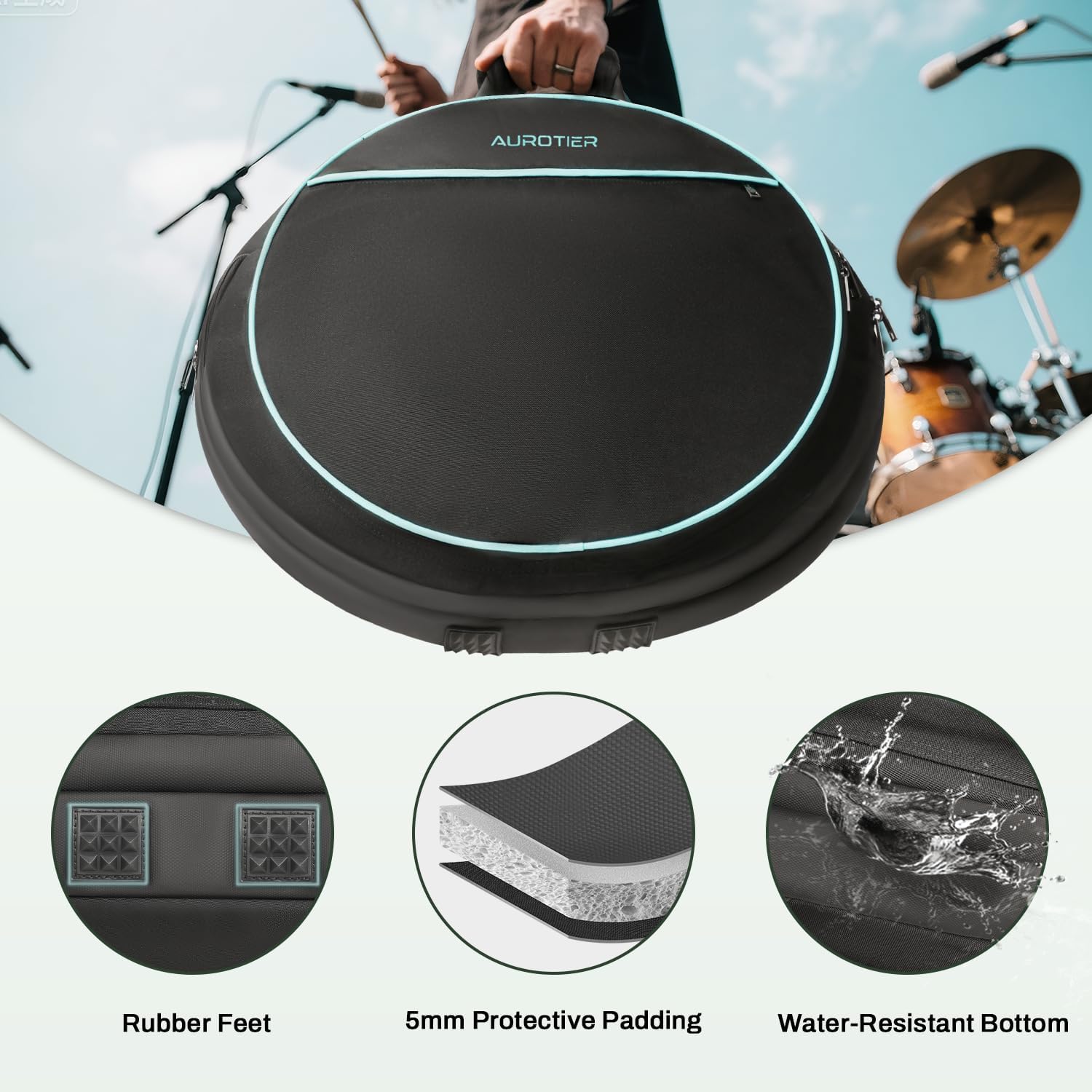 AUROTIER 22" Cymbal Bag, Water-Resistant Cymbal Case with Thick Padded Dividers, Cymbal Backpack and Carry Handles for Drum Cymbals and Accessories