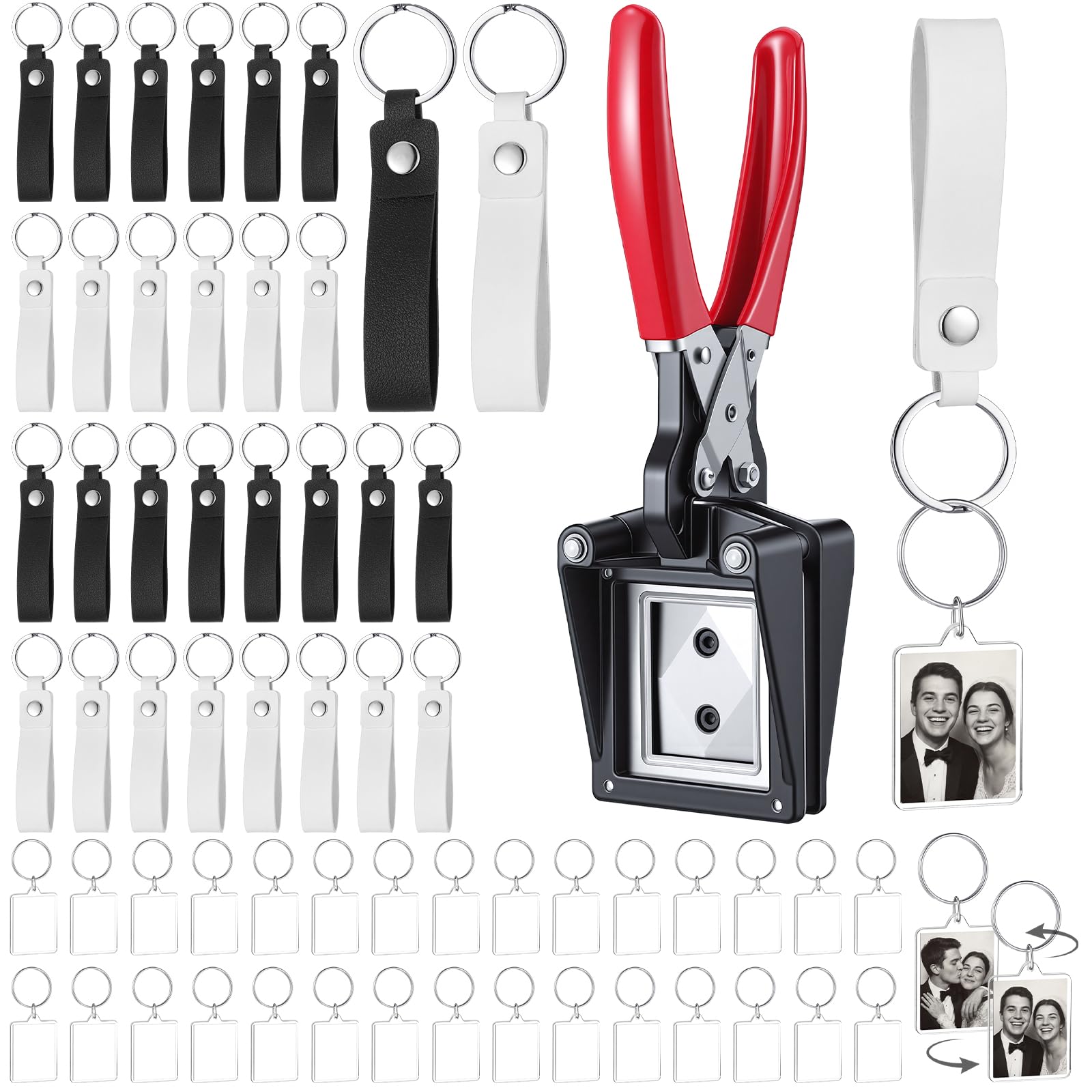 Photo 1 of ForraFun 61 Pcs Photobooth Keychain Making Kit with Cutter,White and Black