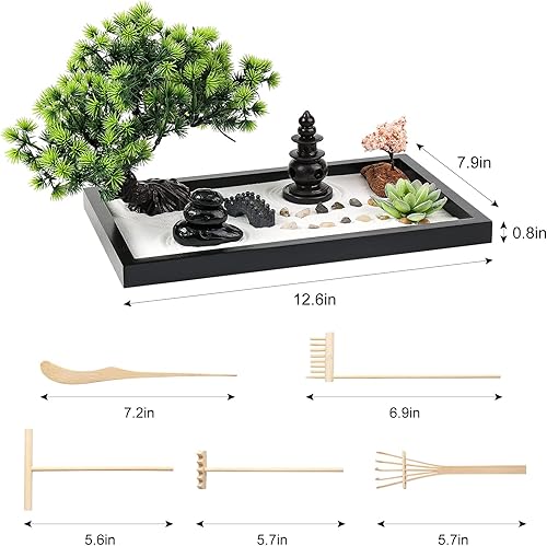 Miniatura 2 de Zen Garden Kit para decoración de escritorio, hermoso juego de mini caja de arena japonesa de primera calidad, para el hogar, oficina con bandeja de