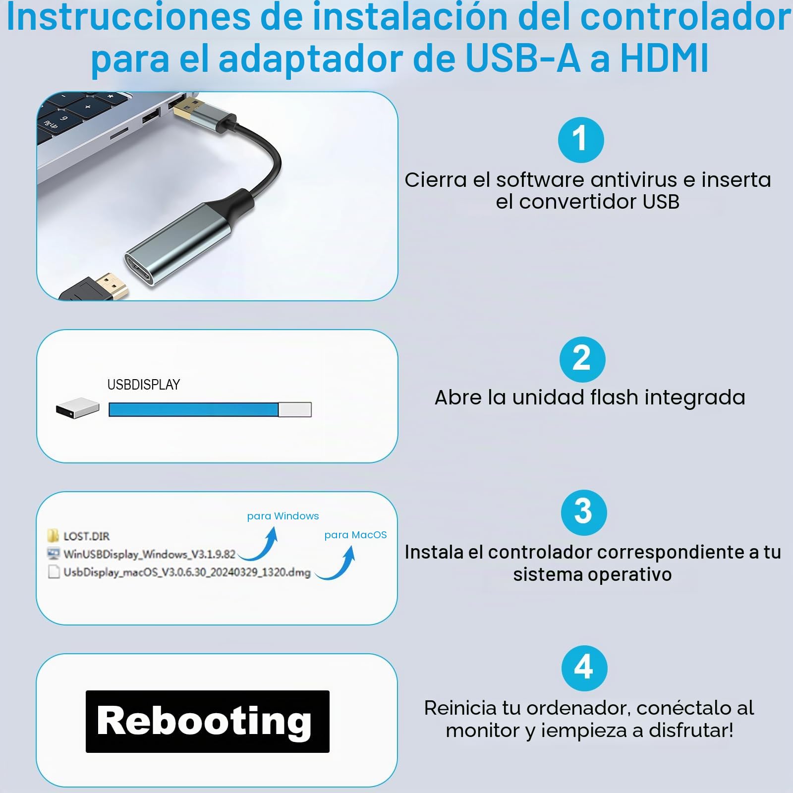 Adaptador USB a HDMI para monitor, convertidor HDMI 1080P, cable de salida para computadora, laptop, escritorio con múltiples ventanas 11/10/8.1/8/7, Mac (USB a HDMI gris)
