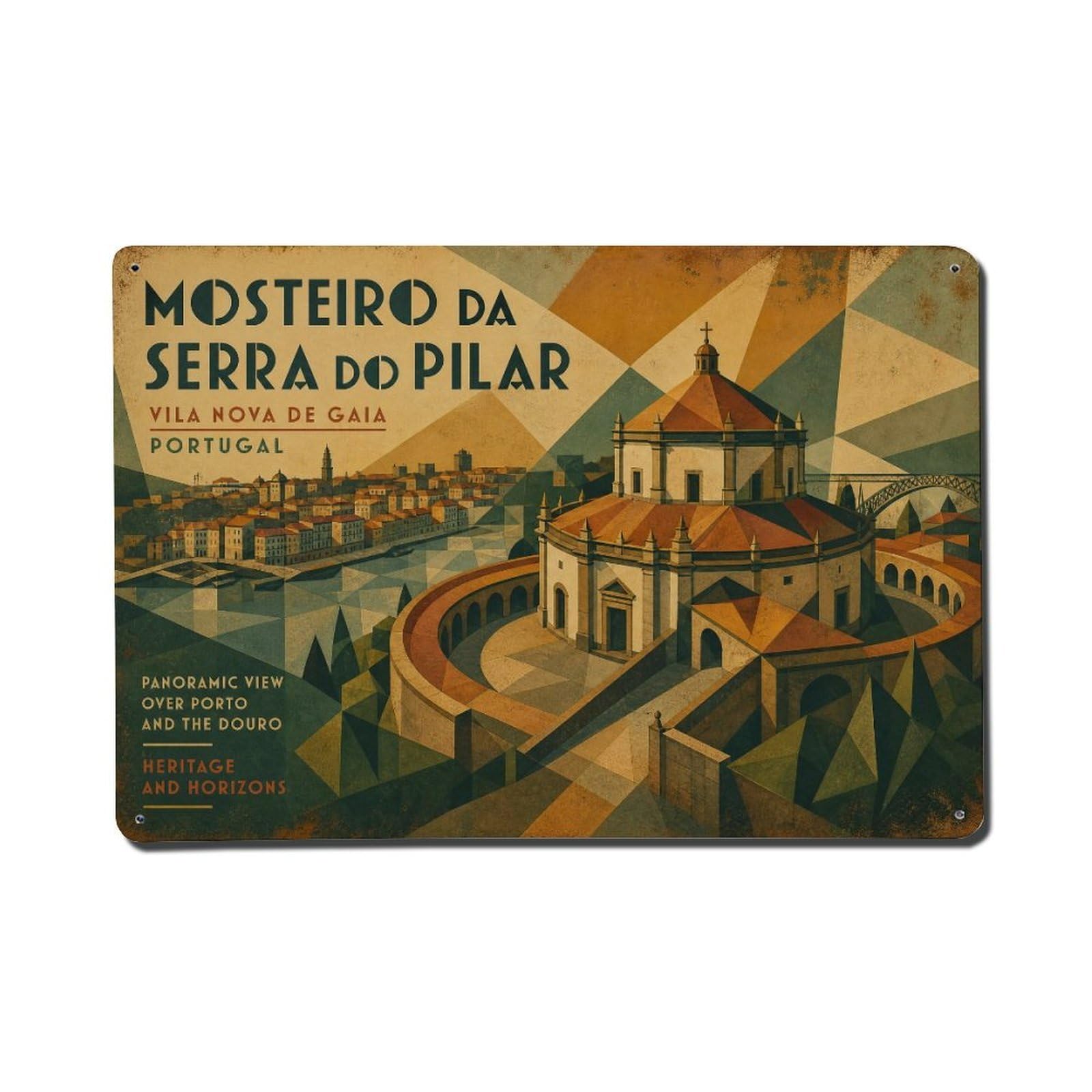 Yrnq 08X12inch Vintage Style Vintage Mosteiro Serra Pilar Monastery Viewpoint Portugal Metal Tin Sign