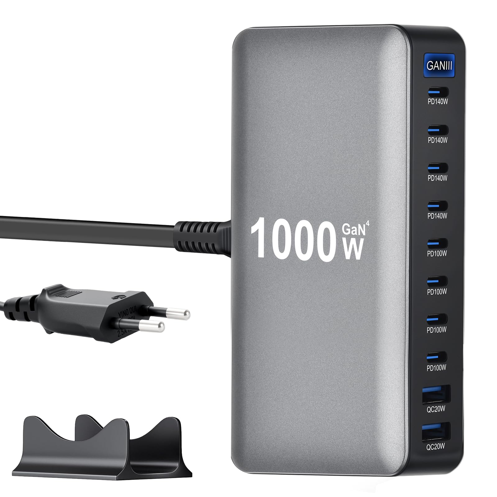 1000W Cargador USB C, Cargador Multiple con 10 Puertos (140 W, 100 W), GAN Tech Carga Rápida Adaptador Cargador USB para MacBook, iPad, iPhone (Series 16/15/14), Galaxy S22/S20 y DELL