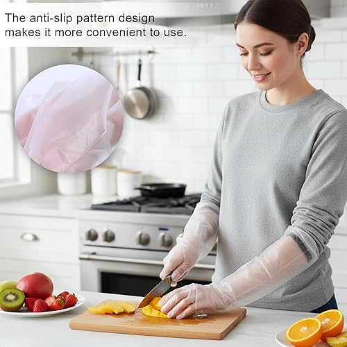 Miniatura 5 de Guantes de limpieza de manga larga, 20 unidades de guantes transparentes de limpieza para el hogar de 23.6 pulgadas, guantes de goma impermeables,