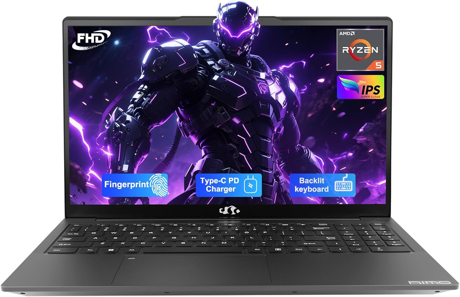 NIMO 15.6'' IPS FHD Laptop, 32GB RAM 1TB SSD AMD Ryzen 5(Beat i5-1135G7, 4 Cores Up to 3.7GHz) Student Computer with 65W Type-C, 2 Years Warranty, Fingerprint, Backlit Keyboard, BT5.2, for Home