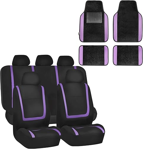 FH Group Cubiertas únicas de tela plana para asientos con alfombras de piso de primera calidad - Se adaptan a la mayoría de autos, camiones, SUV, o