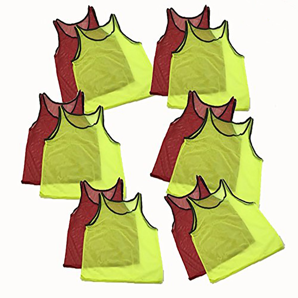 Adorox 12 Pack Adult - Teens Scrimmage Practice Jerseys Team Pinnies Sports Vest Soccer, Football, Basketball, Volleyball (6 Yellow and 6 Red)