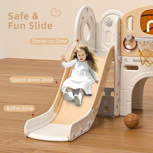 Miniatura 3 de YUFU Tobogán para niños pequeños con casa de juegos, tobogán infantil 10 en 1 con aro de baloncesto y pelota, juego para interiores y exteriores