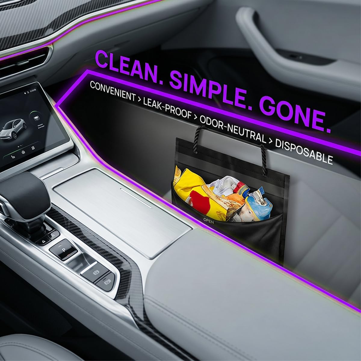 50PCS Recycled Disposable Car Trash Bags, Leakproof Smell Proof Vehicle Hanging Garbage Bags, Stick-On Automotive Trash Container Pocket, Universal for SUV RV Truck (Black) image 5