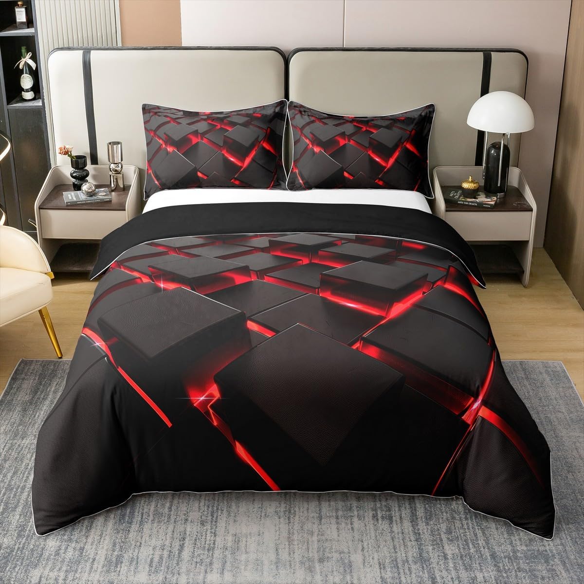 100% Organic Cotton Red Geometric...