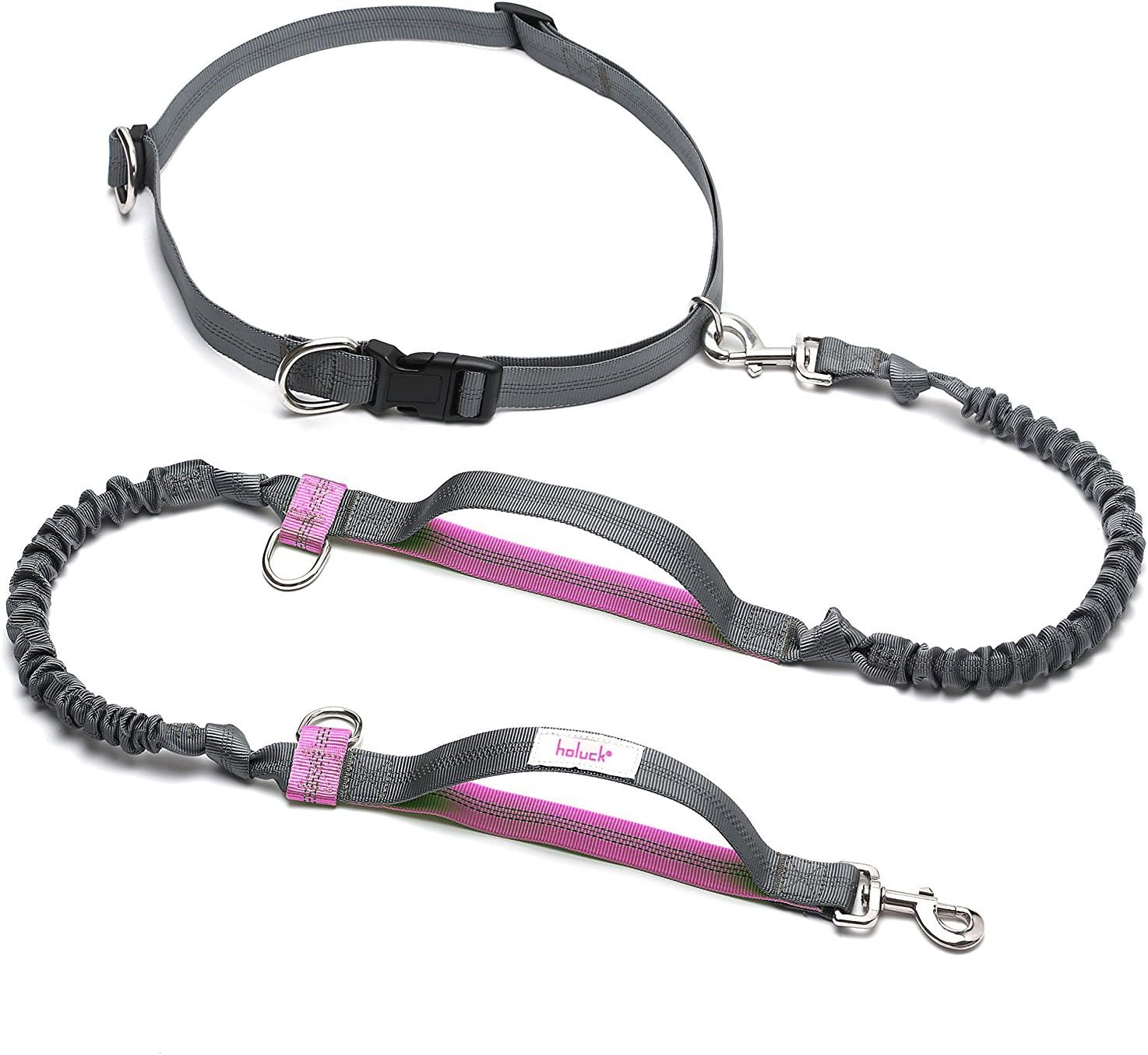 holuck Retractable Dog Leash, Hands Free with Heavy-Duty Bungee Elastic for Dogs up to 150lbs,Fits up to 24" to 43" Waist, Reflective Stitching Leash for Running, Walking, Hiking, Jogging, Biking