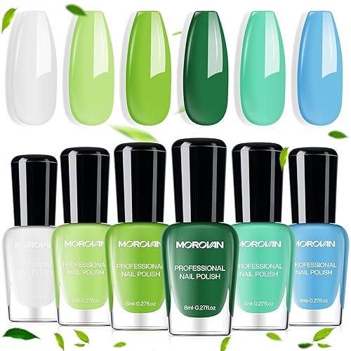 Morovan Green Nail Polish Set: Turquoise White Blue Spring Summer Fingernail Polish Kit Neon Lime Green Air Quick Dry Nail Polish Pack for Nail Art Manicure Gift Holiday Party for Women Girls - A2-Meadow Mist