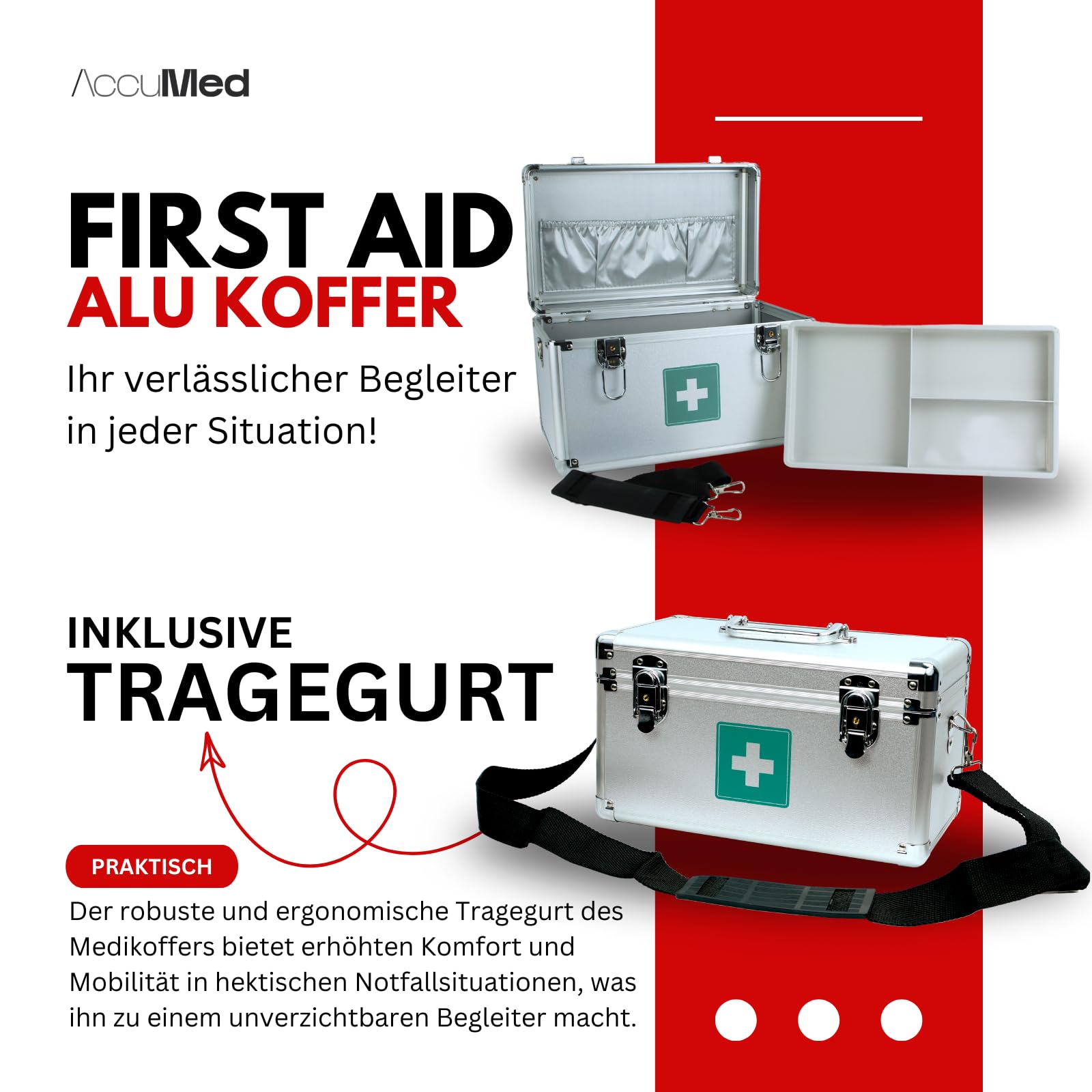 Magnet-Kauf Alu Medizinkoffer Erste Hilfe Koffer -12L XL Groß - für Betriebe Sport Fussball Medizinbox leer abschließbar aus Metall Verbandskoffer Arzneikoffer