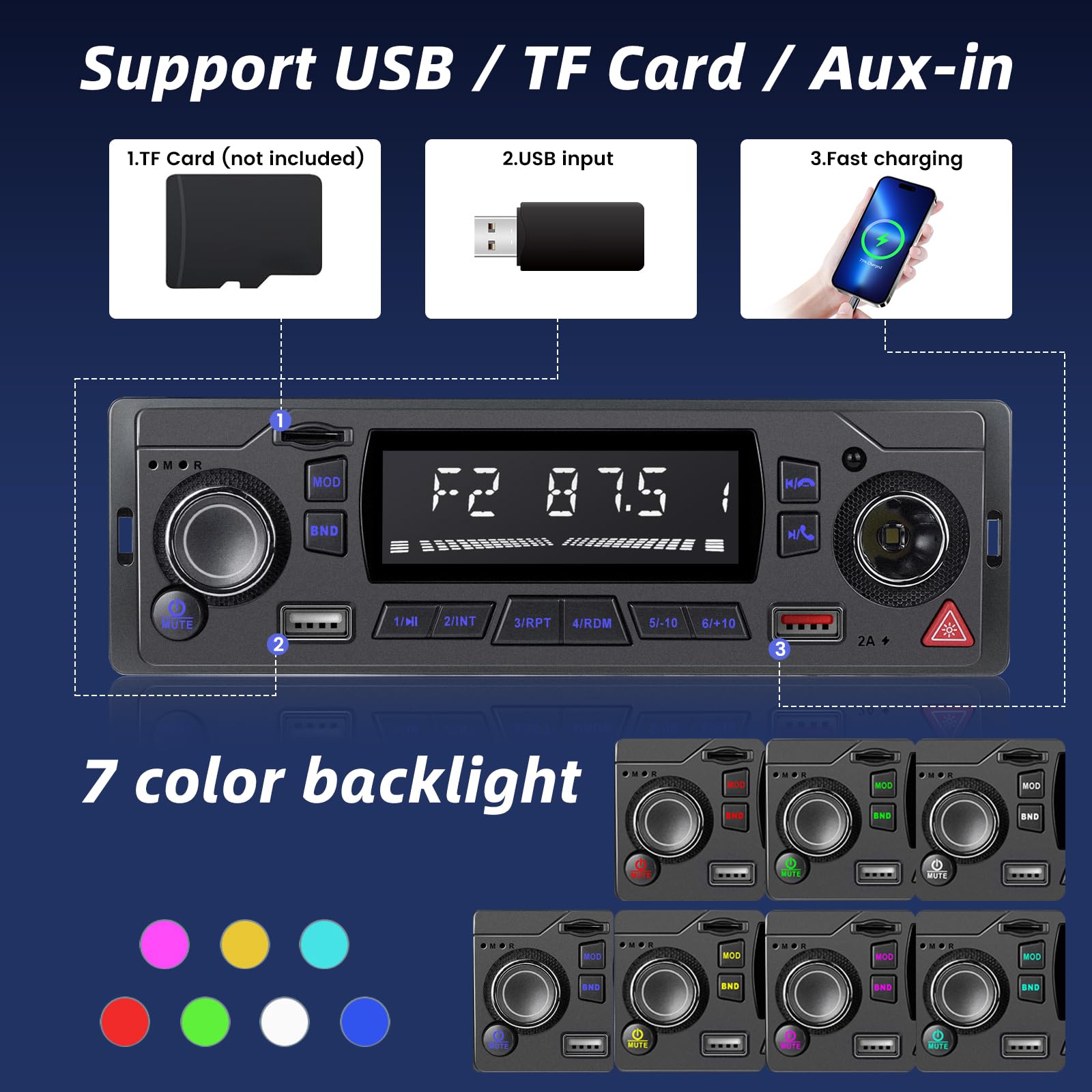 Autoradio 1 Din Con Bluetooth 5.1 - Radio FM, USB, AUX, Telecomando E App Per Localizzazione Auto - Foto 3