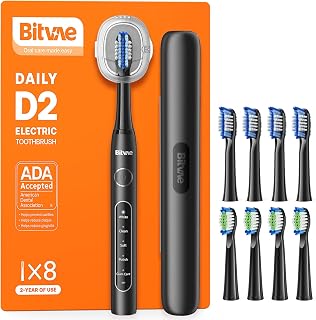 Bitvae D2 ADA Approved Ultrasonic Electric Toothbrush: 60-Day Battery, 5 Modes, 8 Heads, Travel Case for Adults & Kids - Shadow Black