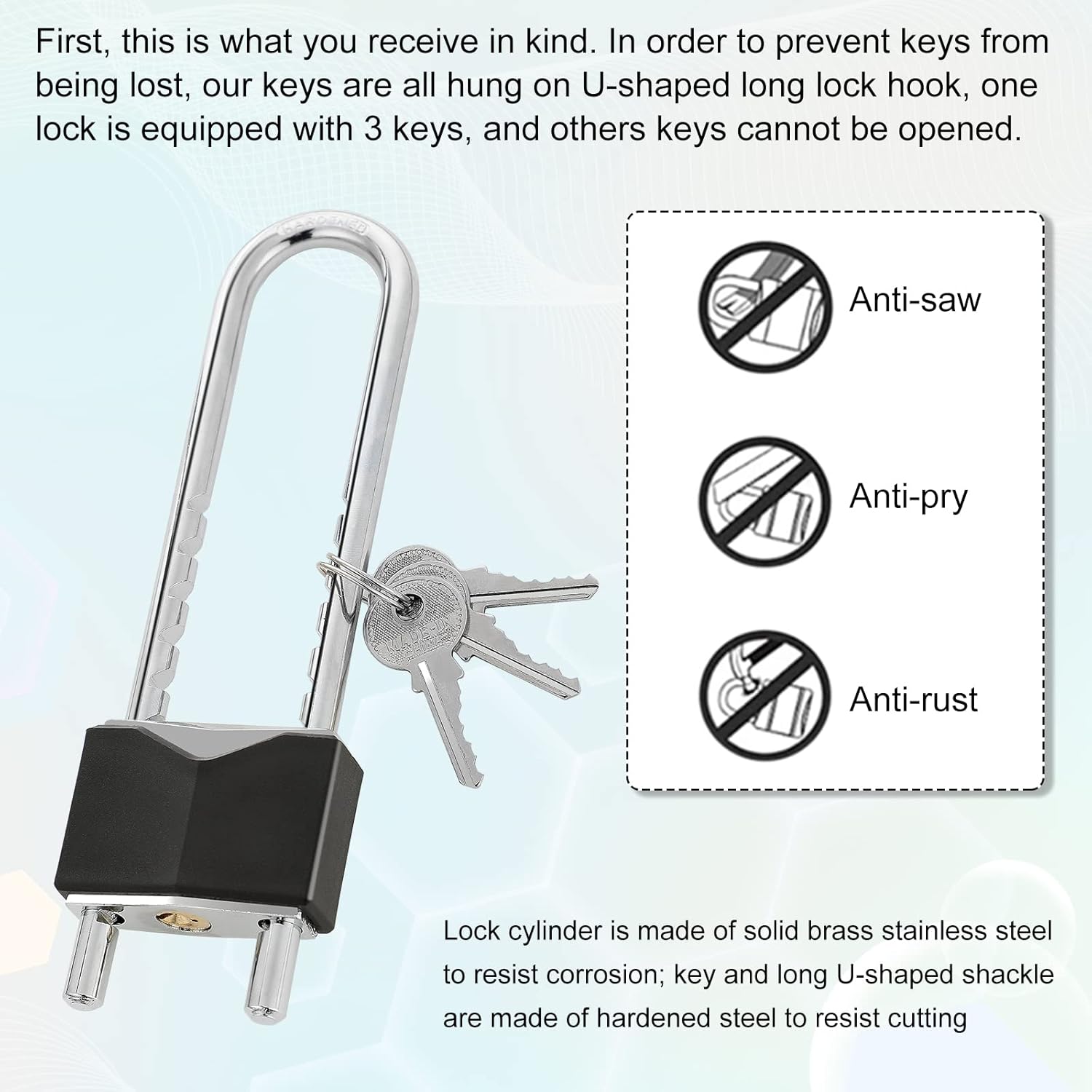 2 Pcs Long Shackle Padlock with Key Solid Brass Removable Adjustable Length Shackle for Gates, Cabinets, Motorcycle, Bike Lock (Black,2 Inch Wide)