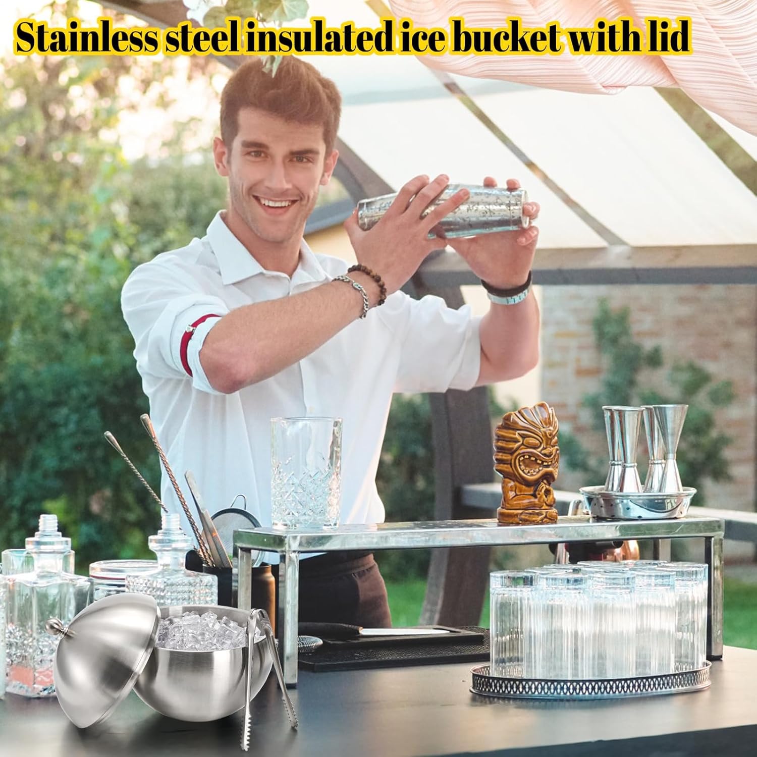 Yesland Ice Bucket with Lid, Double Insulation Ice Box Container Storage Box, 2 L Stainless Steel Ice Bucket Container with Ice Tong Scooper, Spherical Wine Champagne Barrel for Home Party Bar - Image 8