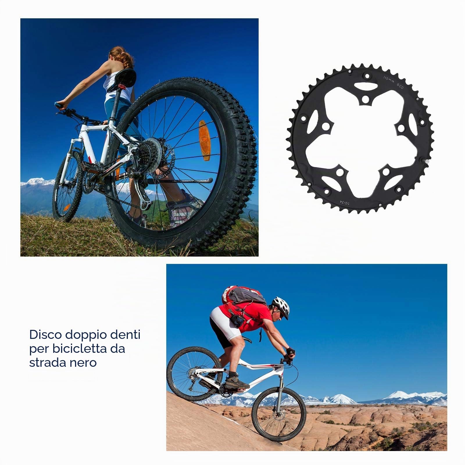 Create idea Corone per bicicletta 34T / 50T 110BCD 5 fori per bullone per bici da strada a 9 velocit¨¤ a 10 velocit¨¤ Accessori di ricambio per ciclismo in alluminio nero