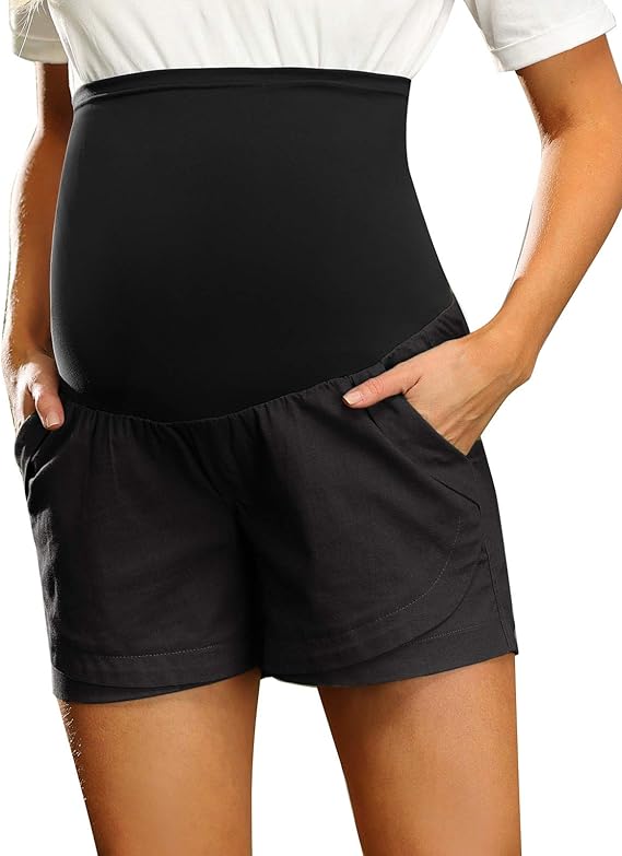 Maternity Linen Short Comfy Casual Elastic Waist Pocketed Shorts Pants