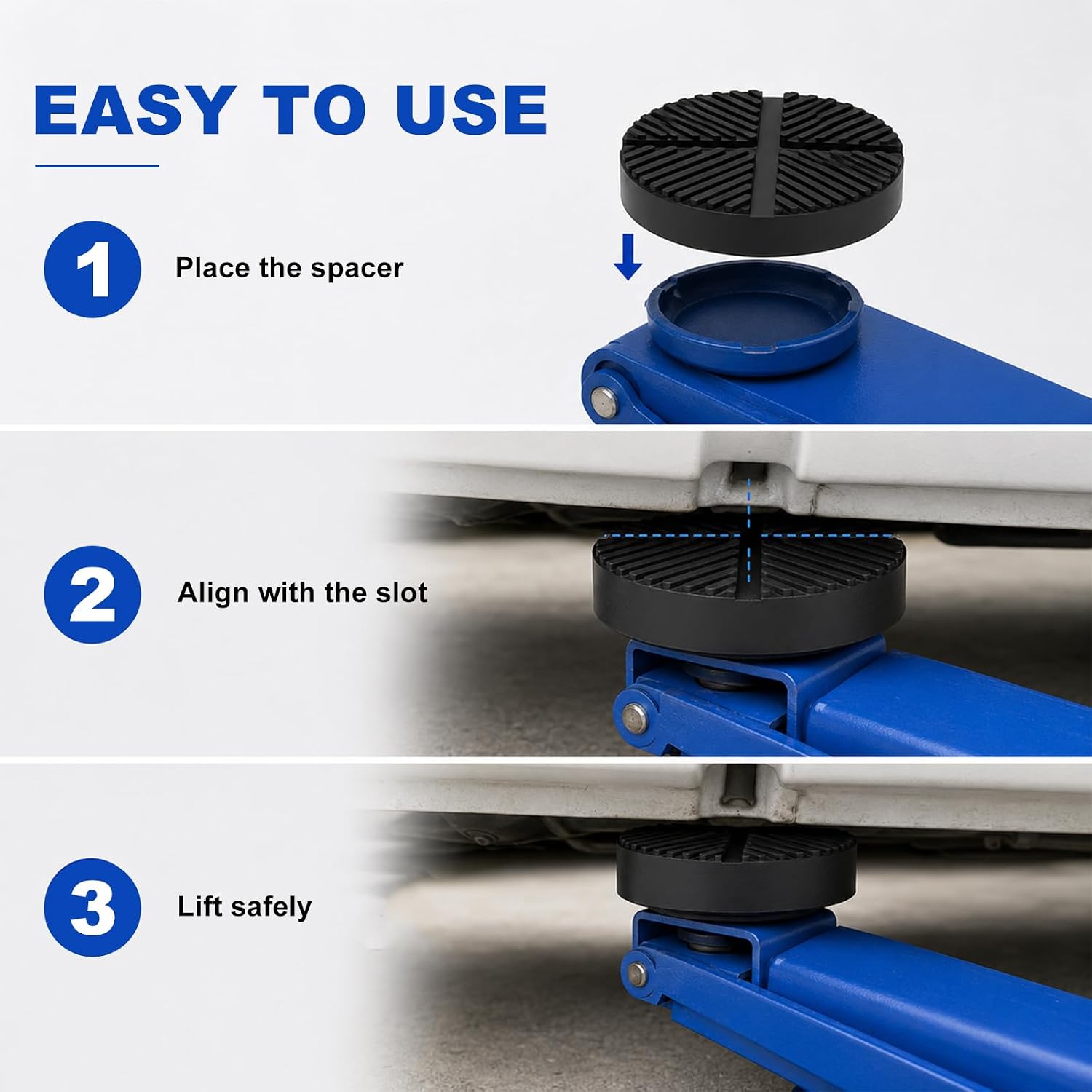 Floor Jack Rubber Pad, Slotted Pinch Weld Jack Stand Side Frame Rail Protector, Anti-Slip Round Cross Beam Jacks Lifting Mats Point Support Block for Most Cars Trucks SUVs image 5