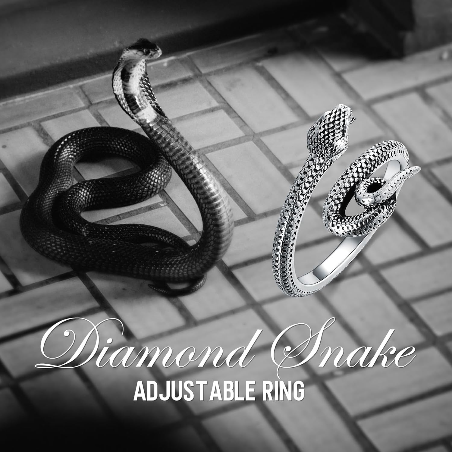 Diamond Snake Ring for Women 925 Sterling Silver Snake Statement Rings Vintage Punk Rings Open Adjustable Rings Jewelry Gifts for Women - Image 6