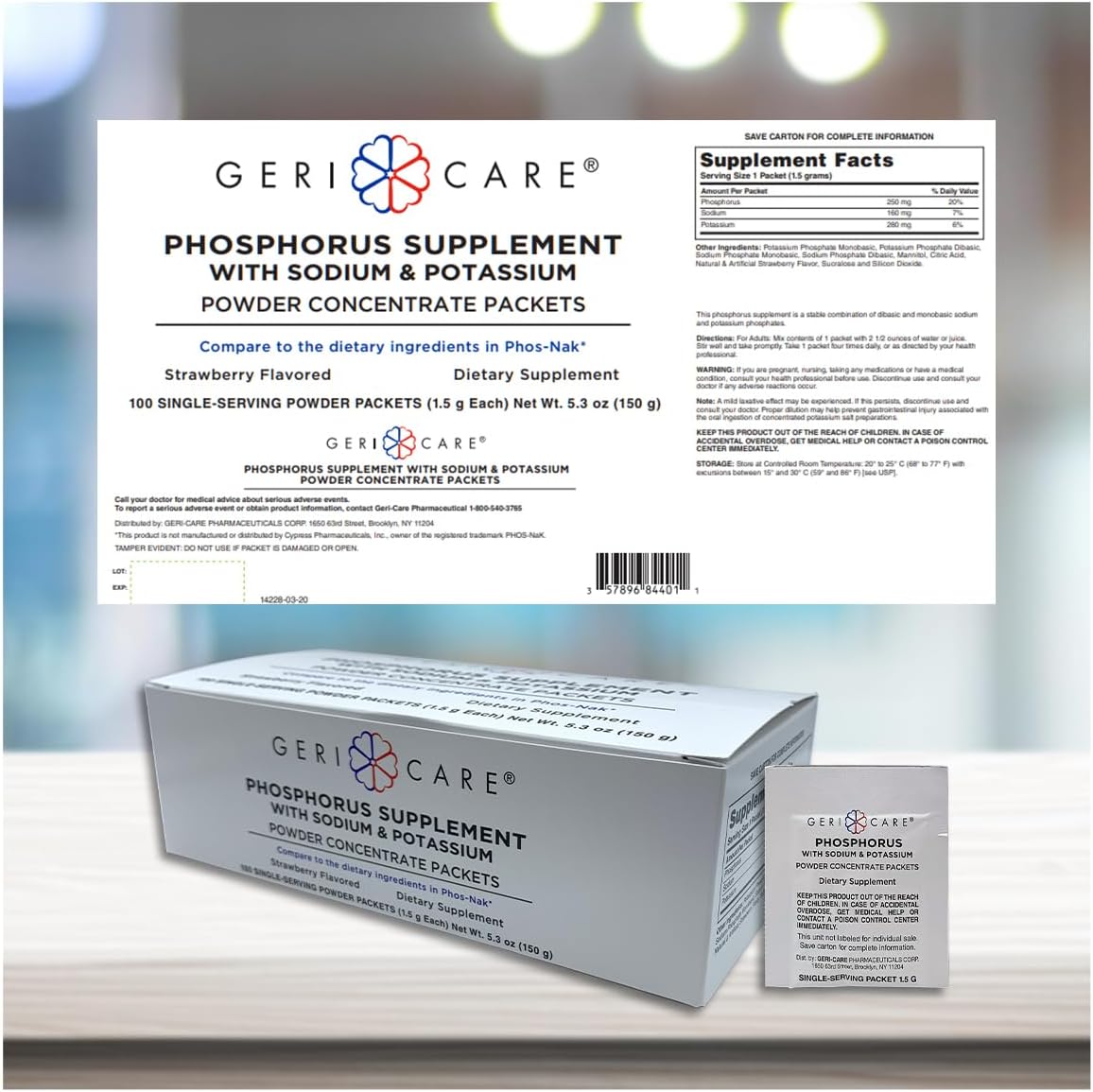 GeriCare Phosphorus Supplement Powder Packets, Strawberry Flavor, Supports Bone Strength & Energy Metabolism, Nerve, and Muscle Support, Electrolyte Mineral Supplement, 1.5g Each Packet (Box of 100) - Image 5