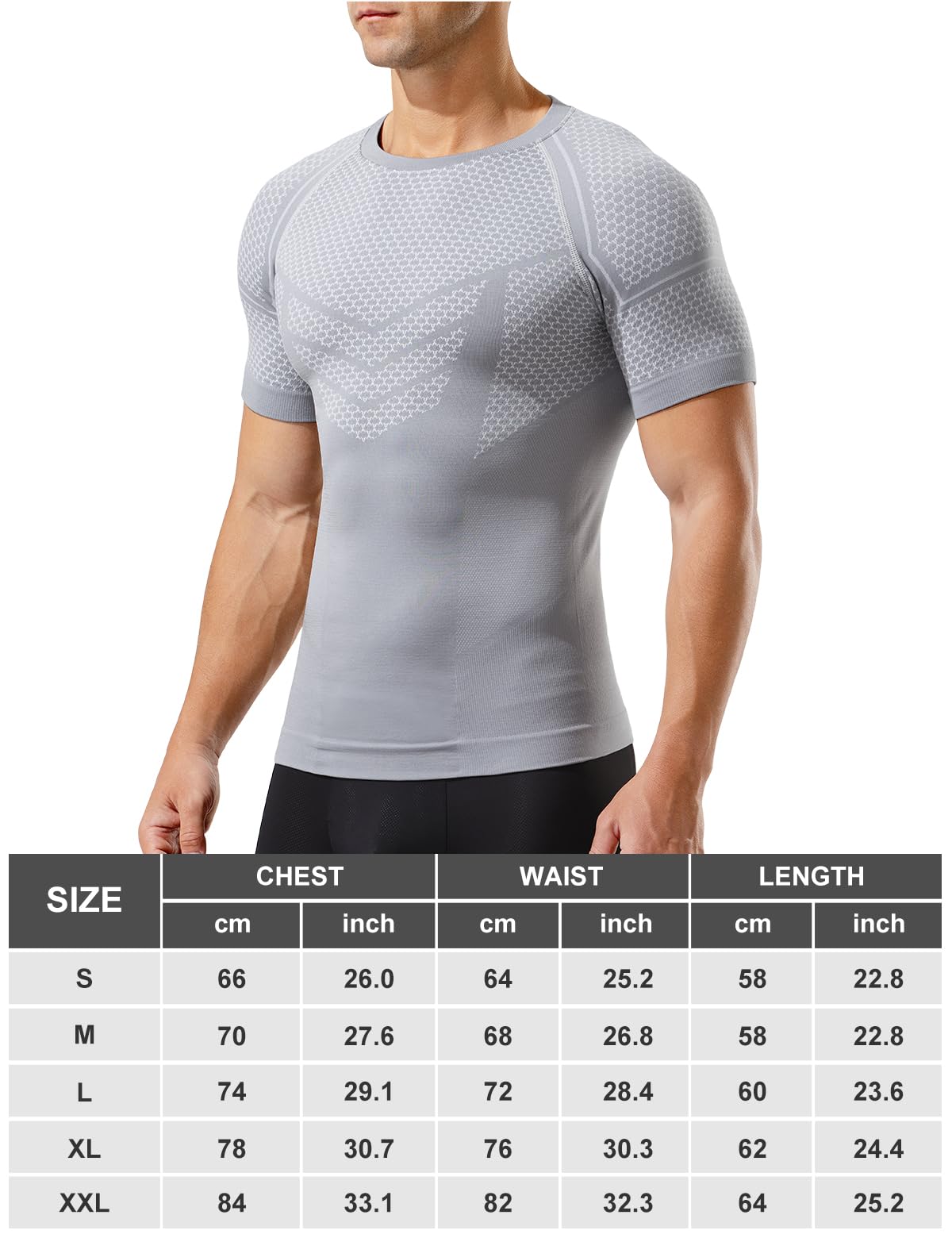 Camiseta de Compresión Hombre Manga Corta, Camiseta Deportiva con Compresión Suave, Ropa Interior Elástica Transpirable para Running y Uso Diario