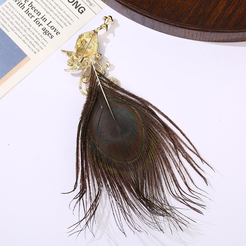 Peacock Feather Brooch Pin for Women Girls Crystal Colorful CZ Bird Animal Statement Pins Clip Lapel Suit Dress Clothes Accessories Brooches Pins Vintage Wedding Christmas Jewelry Gifts image 5