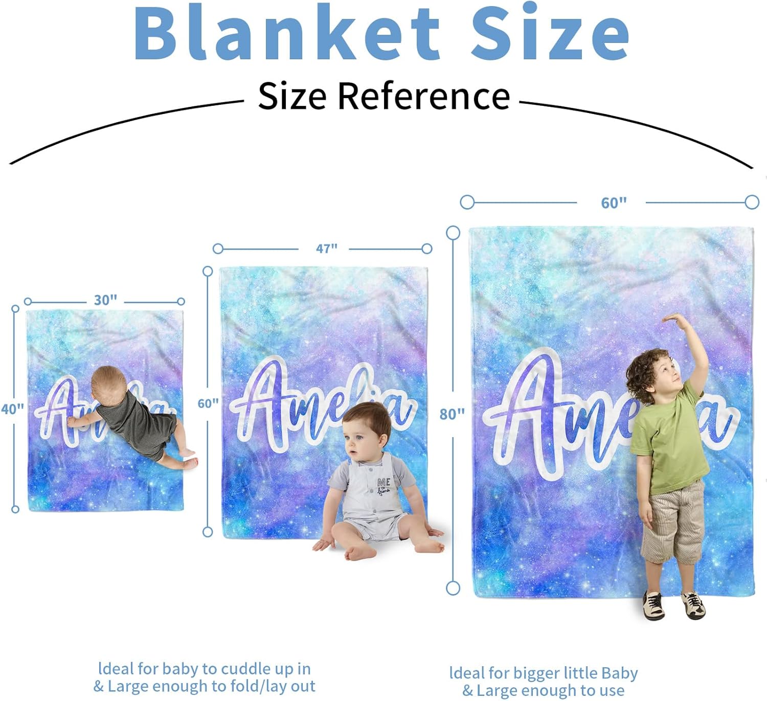 KAINSY Personalized Baby Blanket, Custom Name Baby Girl Boy Blanket, Purple & Blue Double Layer Dotted Backing Receiving Swaddle Blanket, Customized Gift for Toddler Newborn New Parents(30"x40")