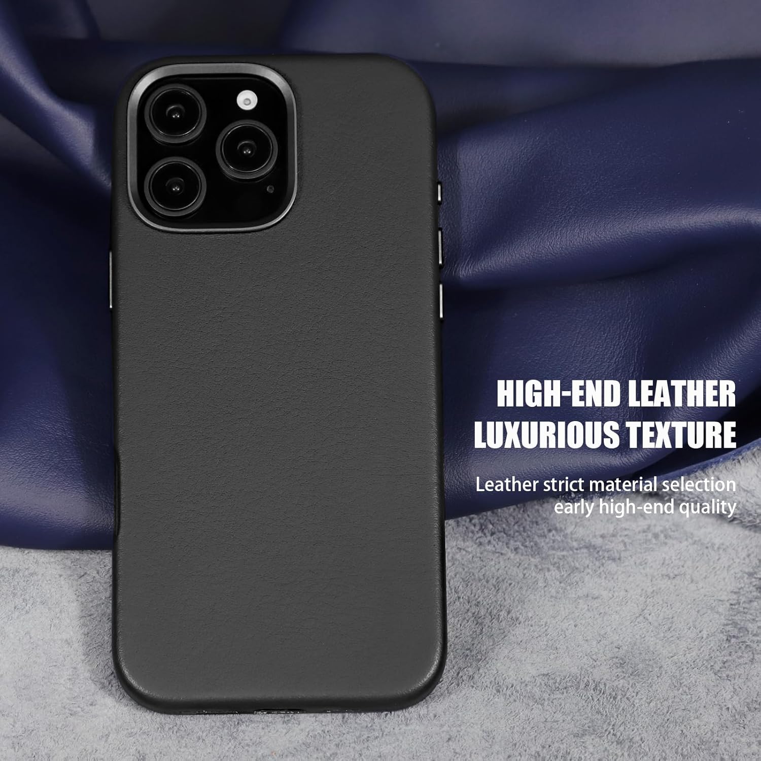 for iPhone 16 Pro Max Leather Case Compatible with Magsafe and Wireless Charge, Full Grain Genuine Leather, Metal Buttons Camera Bezel, Slim Fit-Drop & Scratch Resistant (Black)