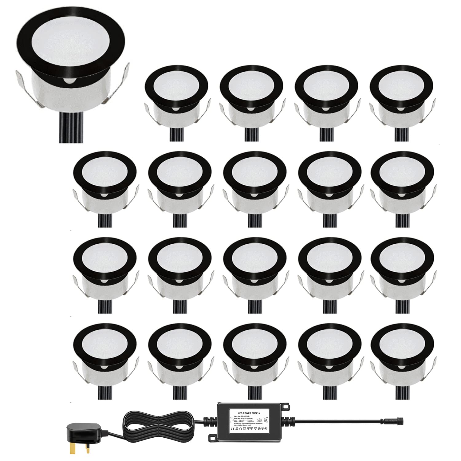 Chnxu Warm White（Black） Outdoor Led Decking Lights 30Mm Recessed Garden Lights Waterproof Ip67 Deck Lighting Kits For Kitchen Plinths Bathroom, Patio Deck Yard Garden (20 Pack, Warm White (Black))
