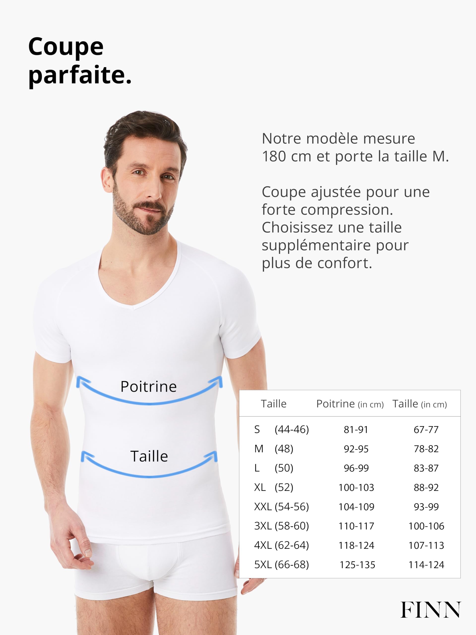 FINN T-Shirt Gainant pour Hommes avec col en V - Maillot de Corps Shapewear à Manches Courtes en Coton - Maillot de Compression Body Shaper pour Un Ventre Plus Plat
