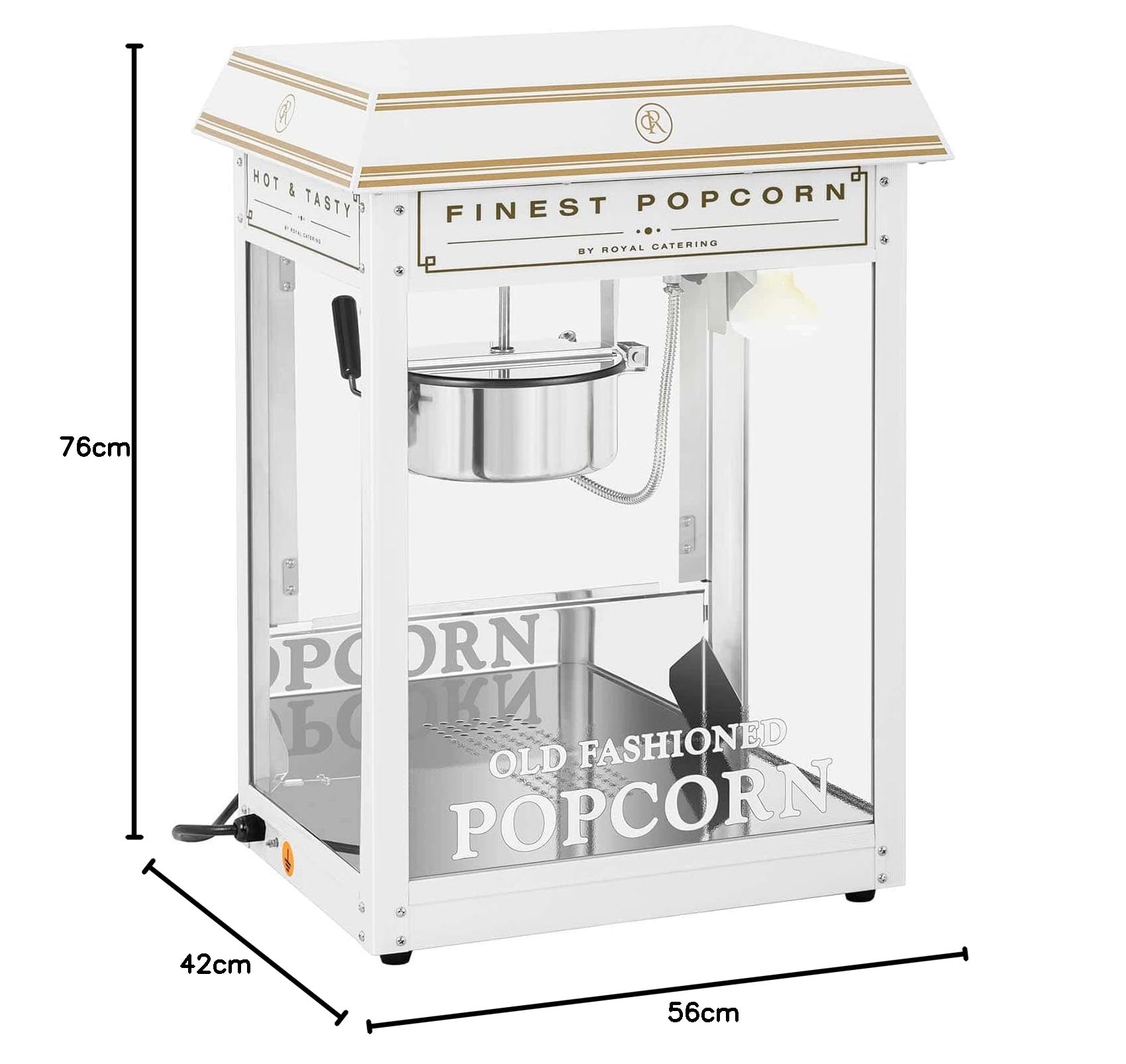 Royal Catering Macchina Per Pop Corn Professionale Macchina Per Fare Pop-Corn RCPS-WG1 (Bianca/Dorata, 1500 W, 5 kg/h, Con Accessori)